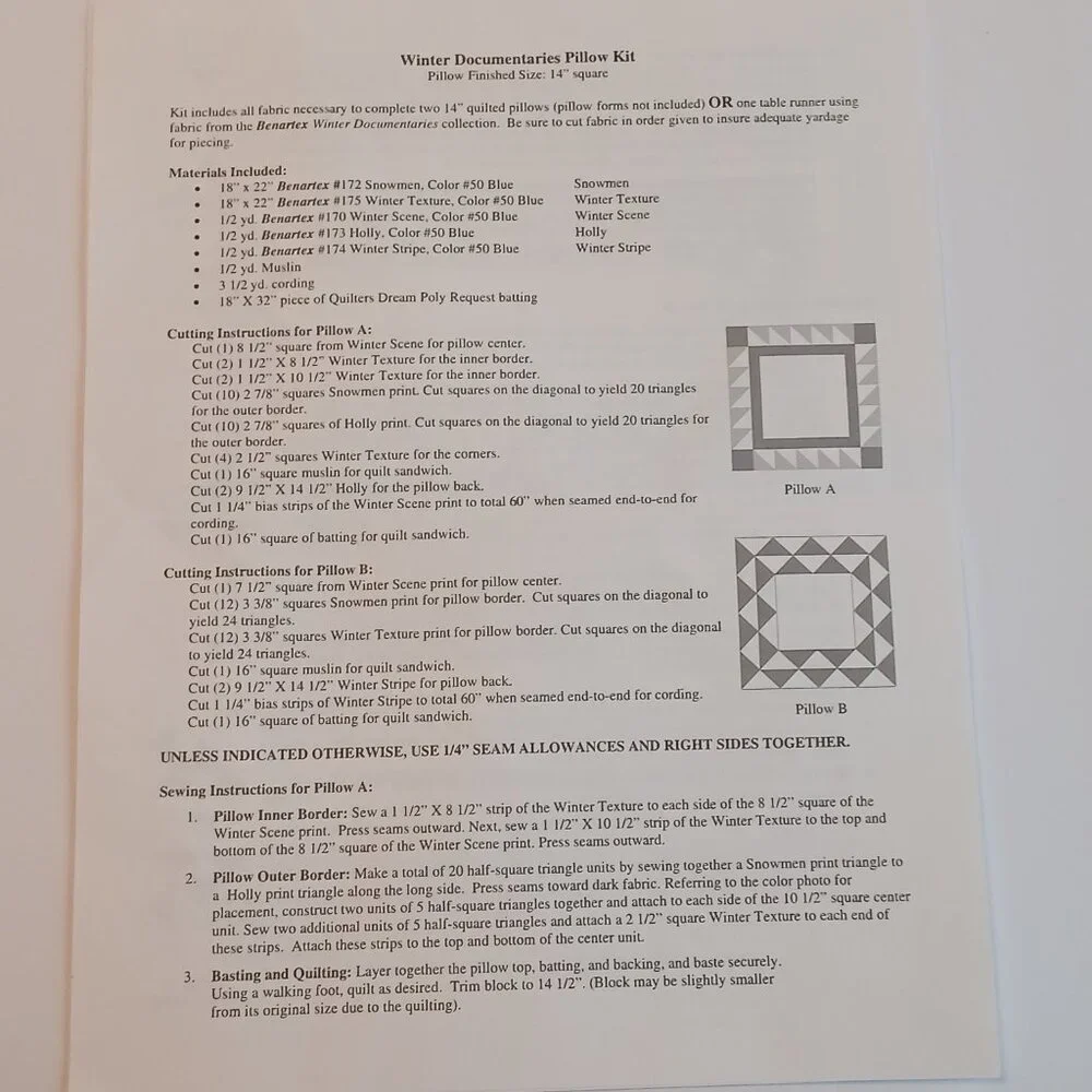 Winter Blue/Cream Pillows Or Table Runner kit by Bernina /Benartex BERWT-PIL - Picture 9 of 16